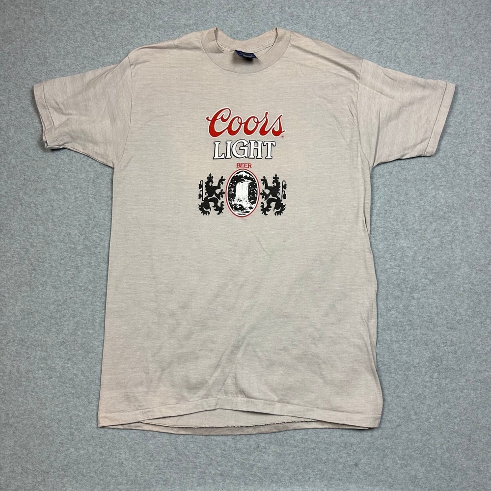 Vintage Coors Light Beer T Shirt L Tan Single Stitch Waterfall Made in‎ USA 90s